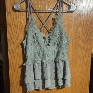 Elegant Lace Trim light green Top